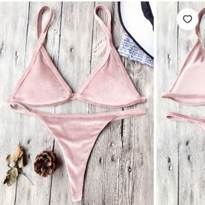 Zaful cami velvet string thong bikini set